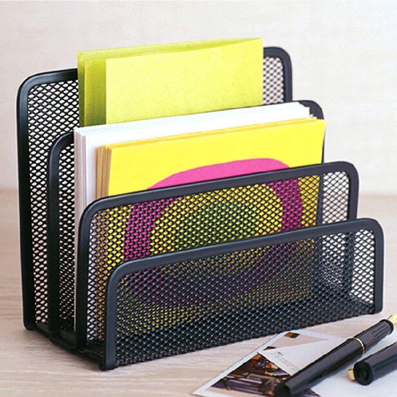 Desk Mail Organizer Small File Holders Letter Organizer Metal Mesh Document/Filing/Folders/Paper Organizer for Desktop